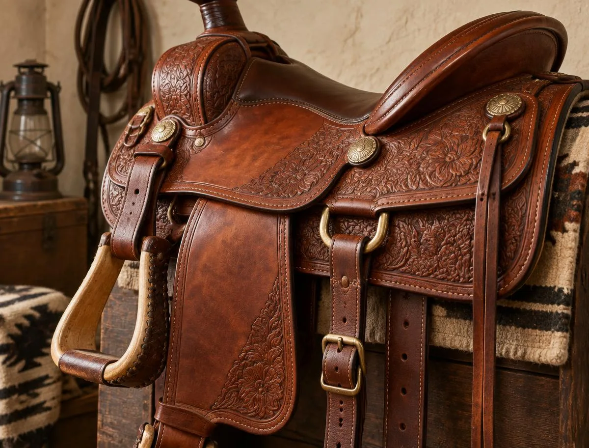 Detailed tooled western saddle