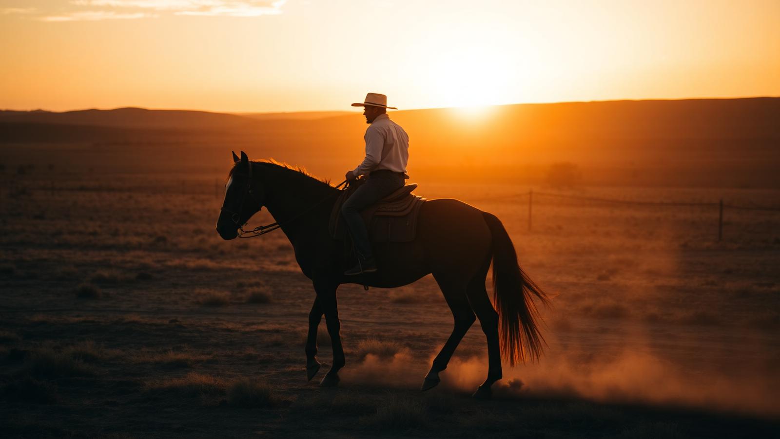 Rider at sunset on the ranch